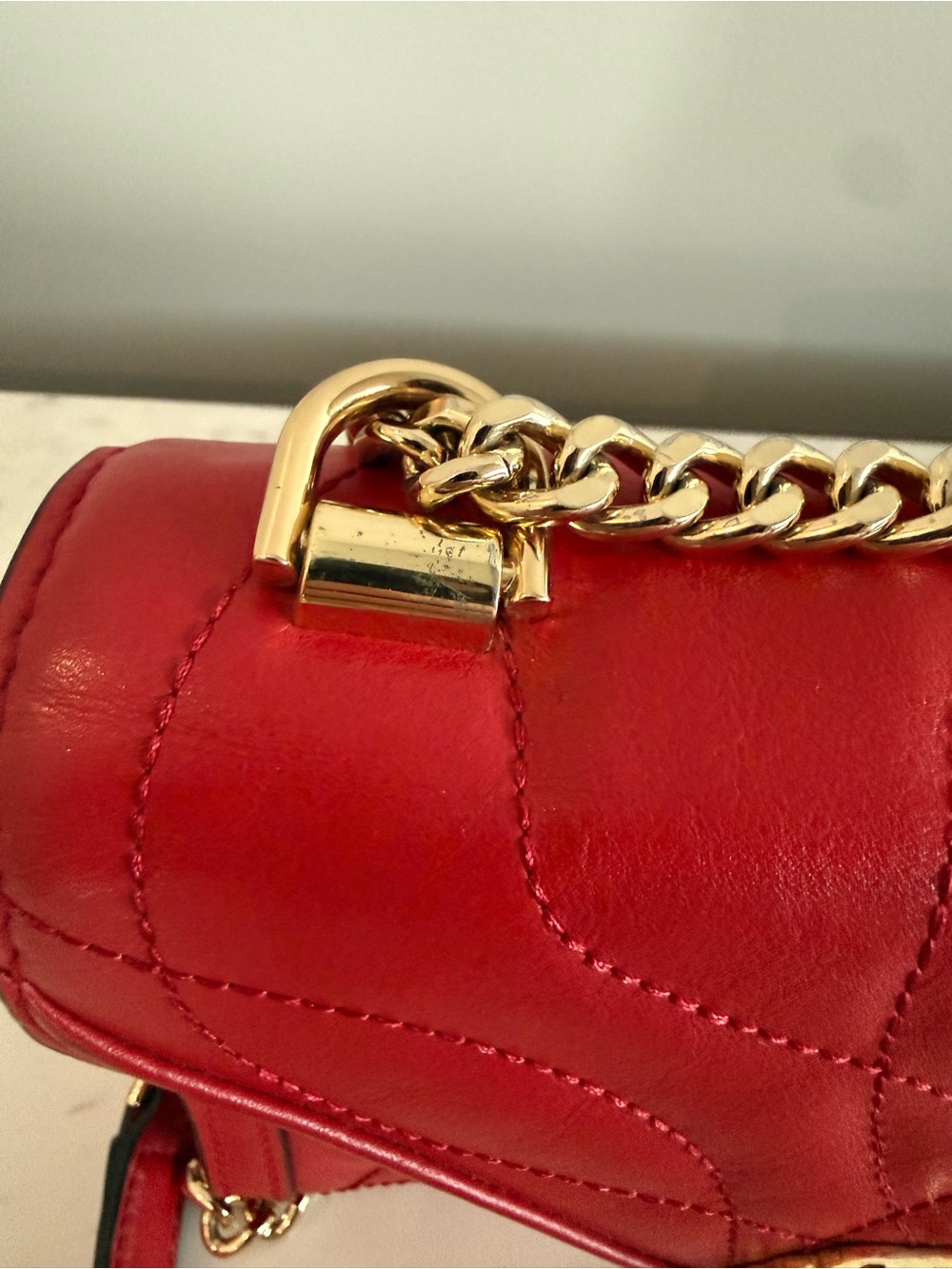 Michael Kors Red Quilted Leather Crossbody with Gold Floral Medallion - Picture 3 of 7